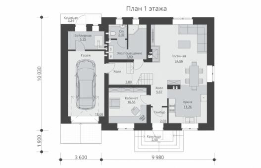 Одноэтажный дом с мансардой и гаражом